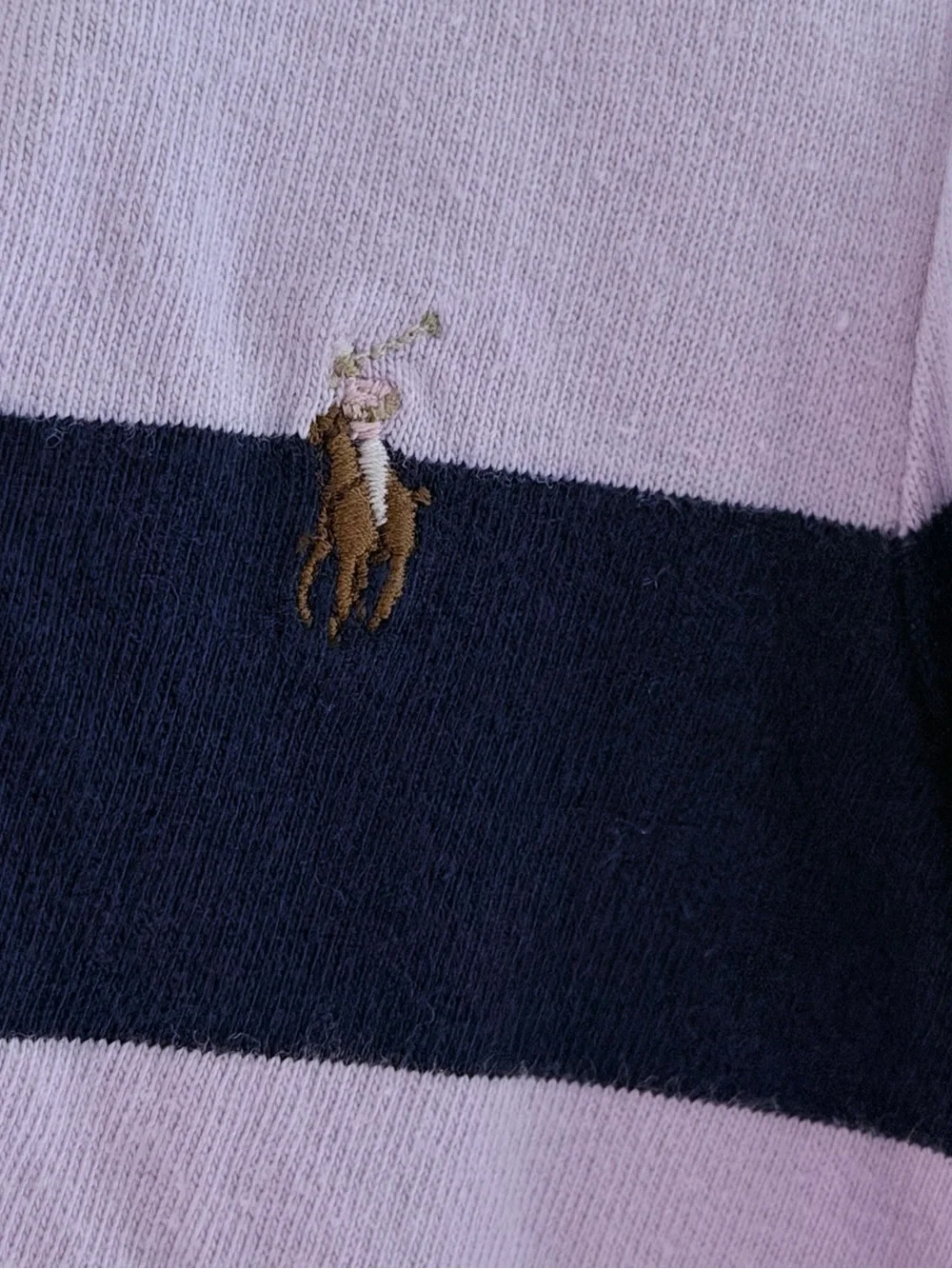 Ralph Lauren Lavender and Navy Striped Polo Dress with Ruffle Hem